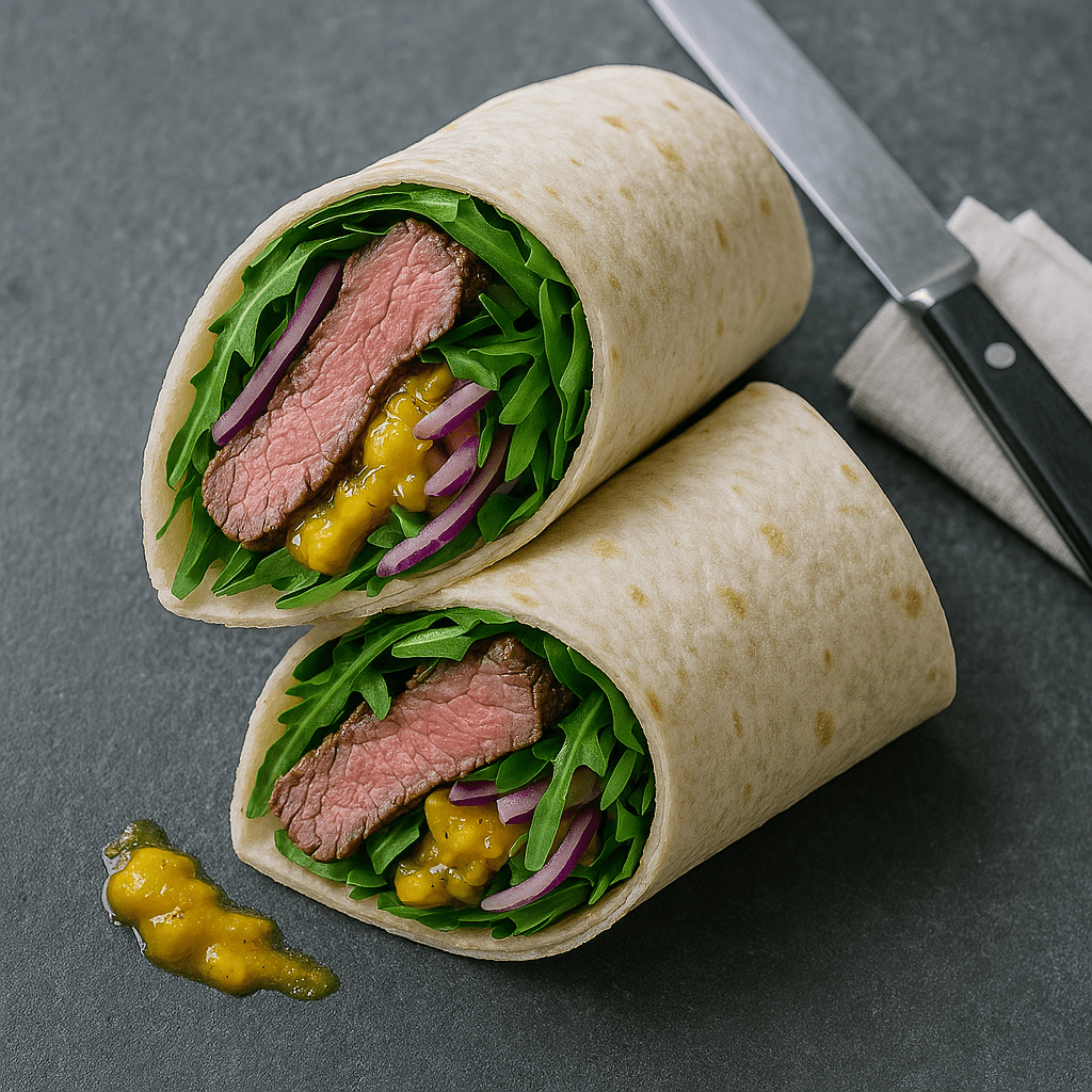 Chilli Piccalilli Steak Wrap with Rocket - 8:22